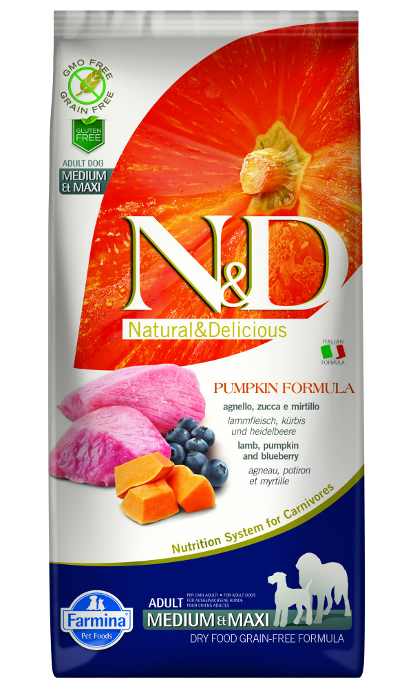 

FARMINA FARMINA DOG N&D GRAIN FREE PUMPKIN ADULT MEDIUM & MAXI LAMB & BLUEBERRY беззерново