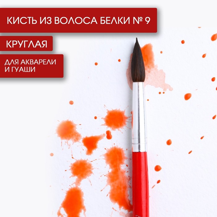 Кисть из волоса белки круглая № 9, ARTLAVKA (Короткая ручка)