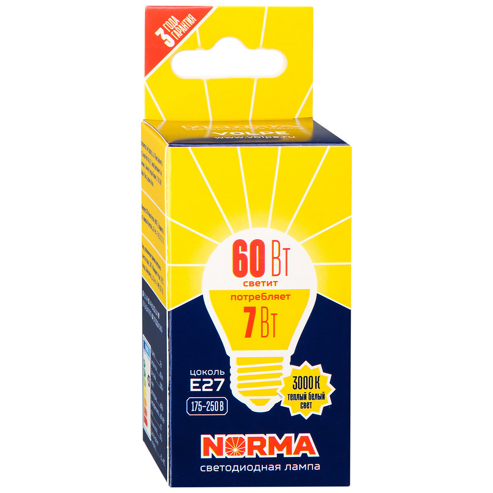фото Лампа volpe led e27 7w 3000k