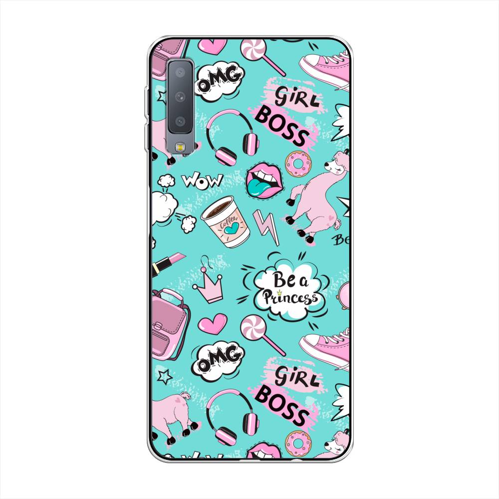 

Чехол Awog на Samsung Galaxy A7 2018 "Стильная лама", Голубой;белый;розовый, 26750-1