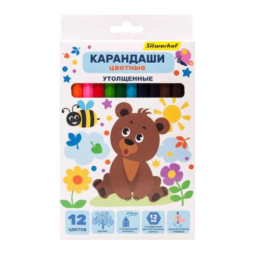 Карандаши Silwerhof Веселые друзья Jumbo шестигранный, 12 цв., коробка европодвес