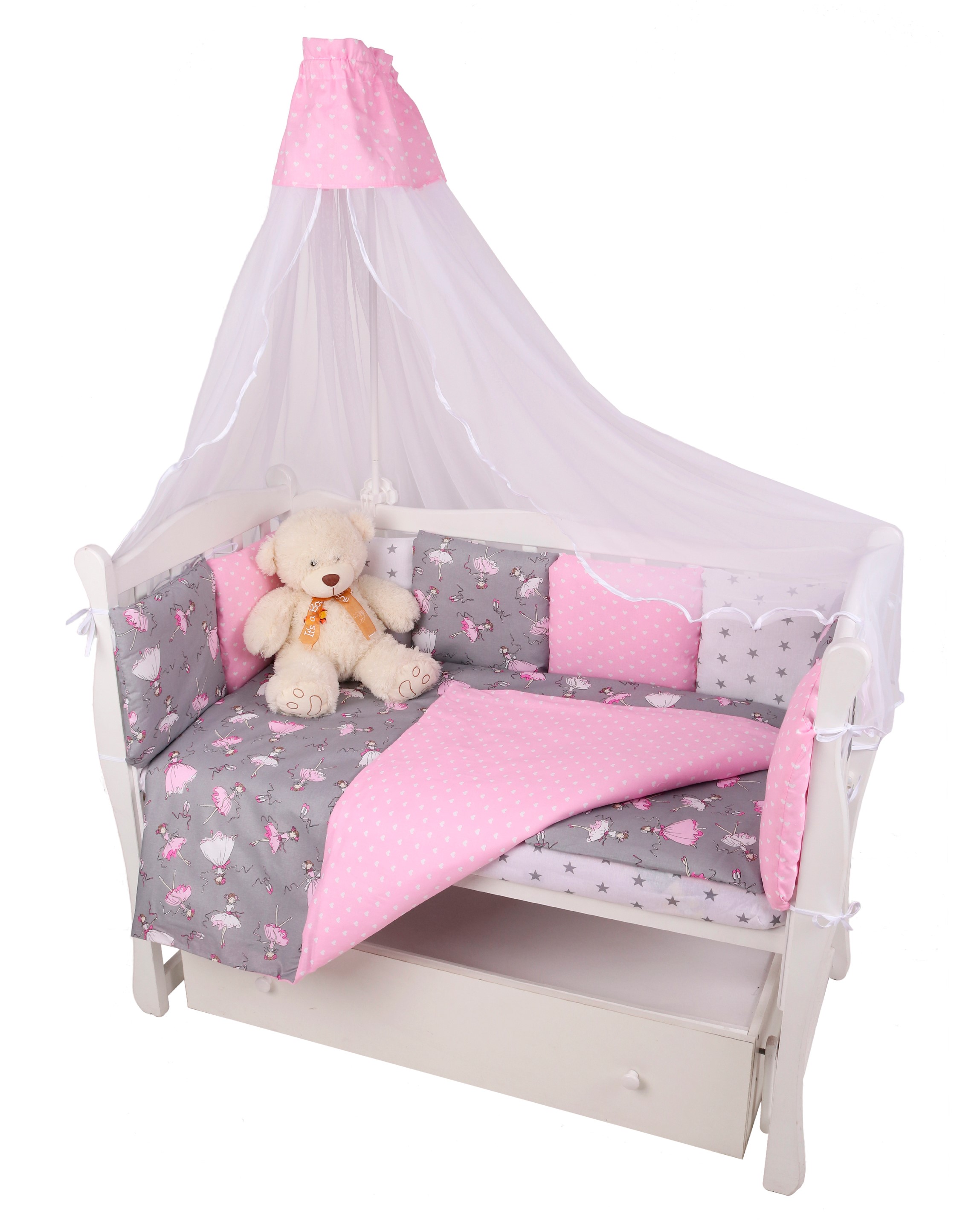 

Комплект в кроватку Amarobaby Мечта 19 предметов МЕЧТА_сер/роз