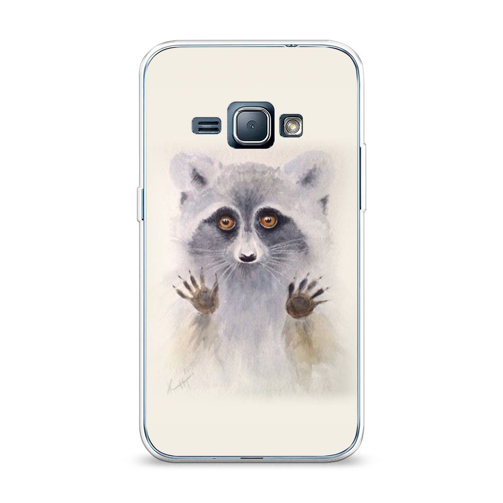 

Чехол на Samsung Galaxy J1 2016 "Енот за стеклом", Бежевый;серый, 22150-4