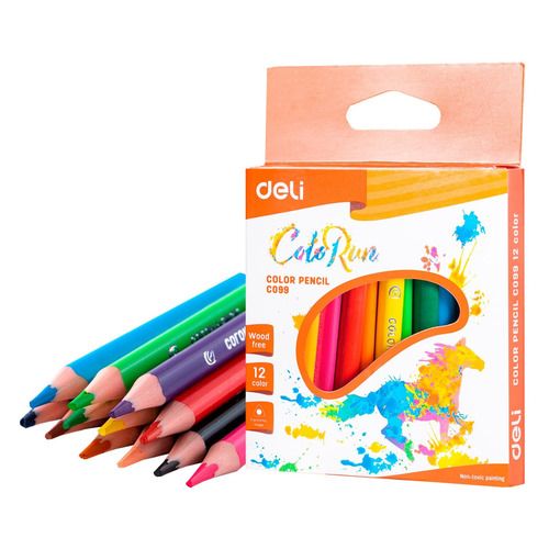 

Карандаши Deli ColoRun EC09900 EC09900, трехгранный, пластик, 8мм, 12 цв., 12шт, Разноцветные, EC09900