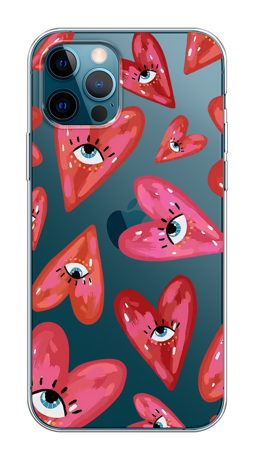

Чехол на Apple iPhone 12/12 Pro "Сердечки с глазами", Коричневый;красный;розовый, 12850-1