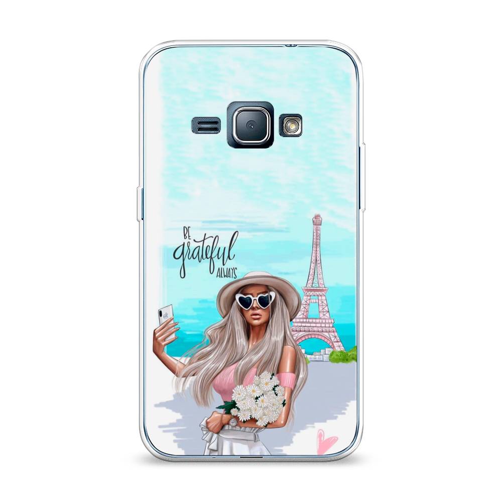 

Чехол на Samsung Galaxy J1 2016 "Селфи Париж", Голубой;бежевый, 22150-6