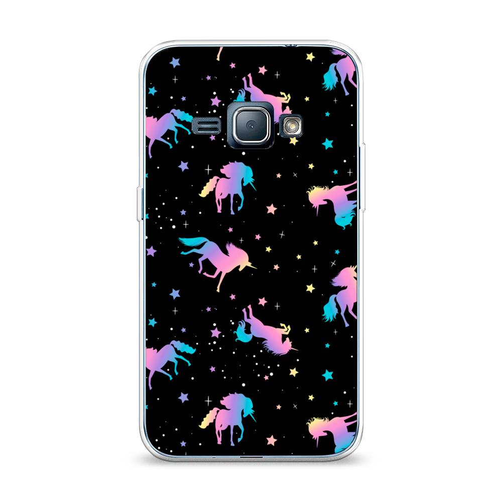 

Чехол на Samsung Galaxy J1 2016 "Единороги градиент", Черный;розовый;голубой, 22150-1