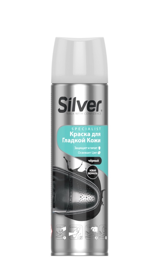 фото Спрей краска-восстановитель silver для гладкой кожи цвет черный 250 мл