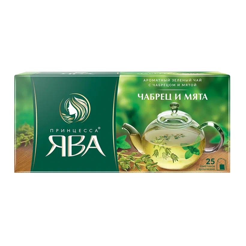 Чай зелёный Принцесса Ява Чабрец и Мята, 25 пакетиков