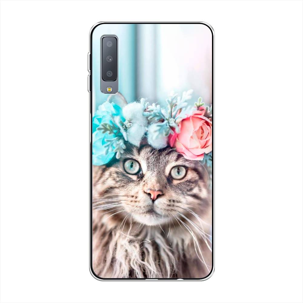 

Чехол Awog на Samsung Galaxy A7 2018 "Кот в венке", Серый;голубой;розовый, 26750-2