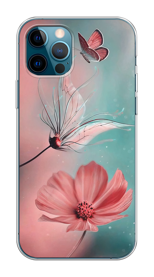 

Чехол на Apple iPhone 12/12 Pro "Бабочка и цветок", Голубой;розовый, 12850-1
