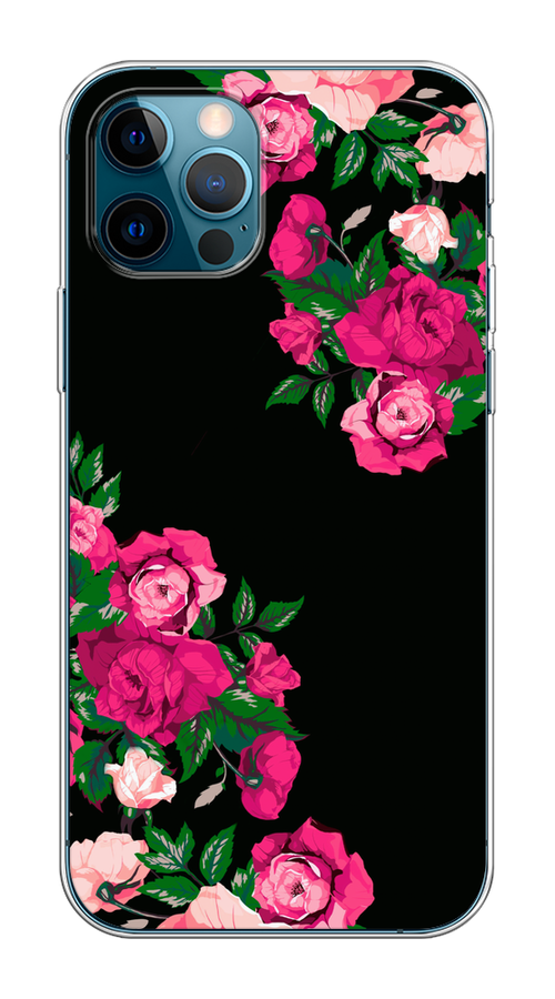 

Чехол на Apple iPhone 12/12 Pro "Розы фуксия", Черный;розовый;зеленый, 12850-1