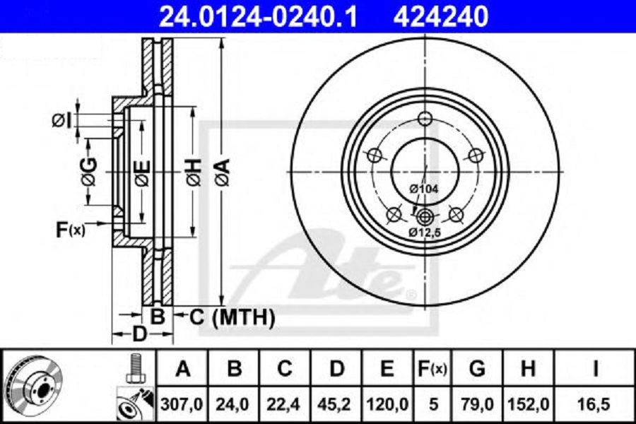 фото Диск тормозной передний mini mini countryman/mini paceman 10>16 ate 24012402401