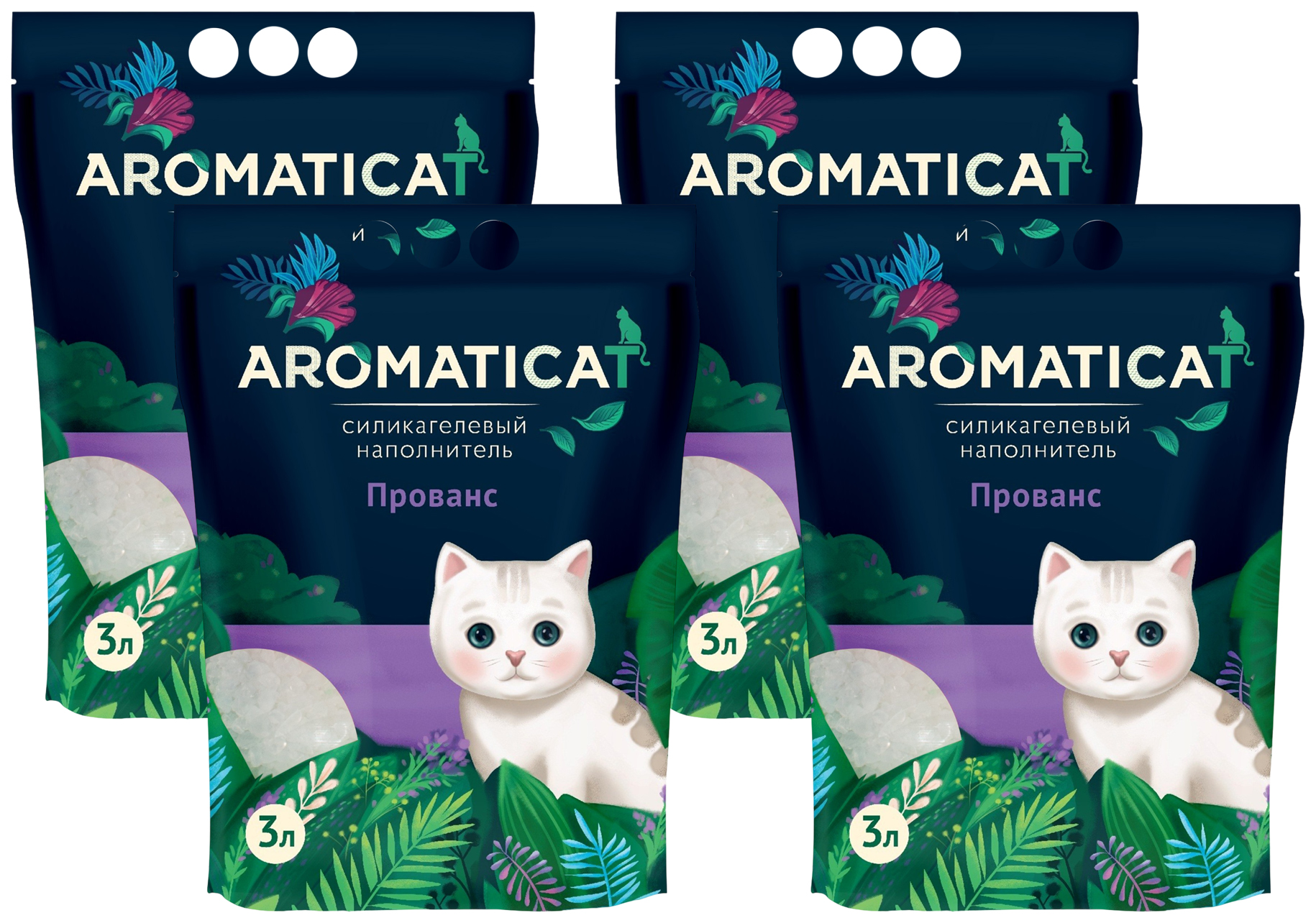 фото Наполнитель для туалета кошек aromaticat прованс силикагелевый, 4 шт по 3 л