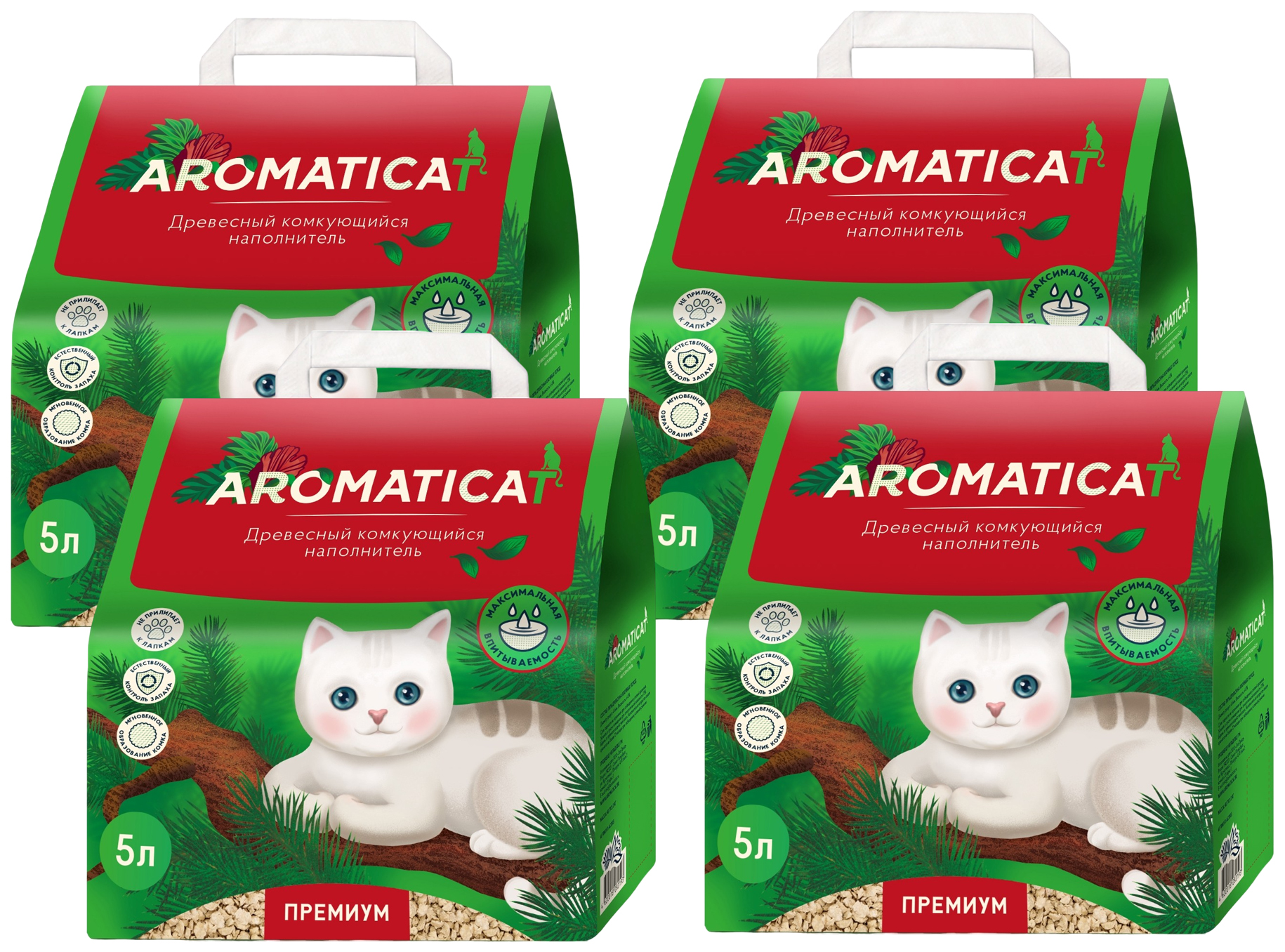 фото Наполнитель aromaticat premium, древесный, комкующийся, 4шт по 5л