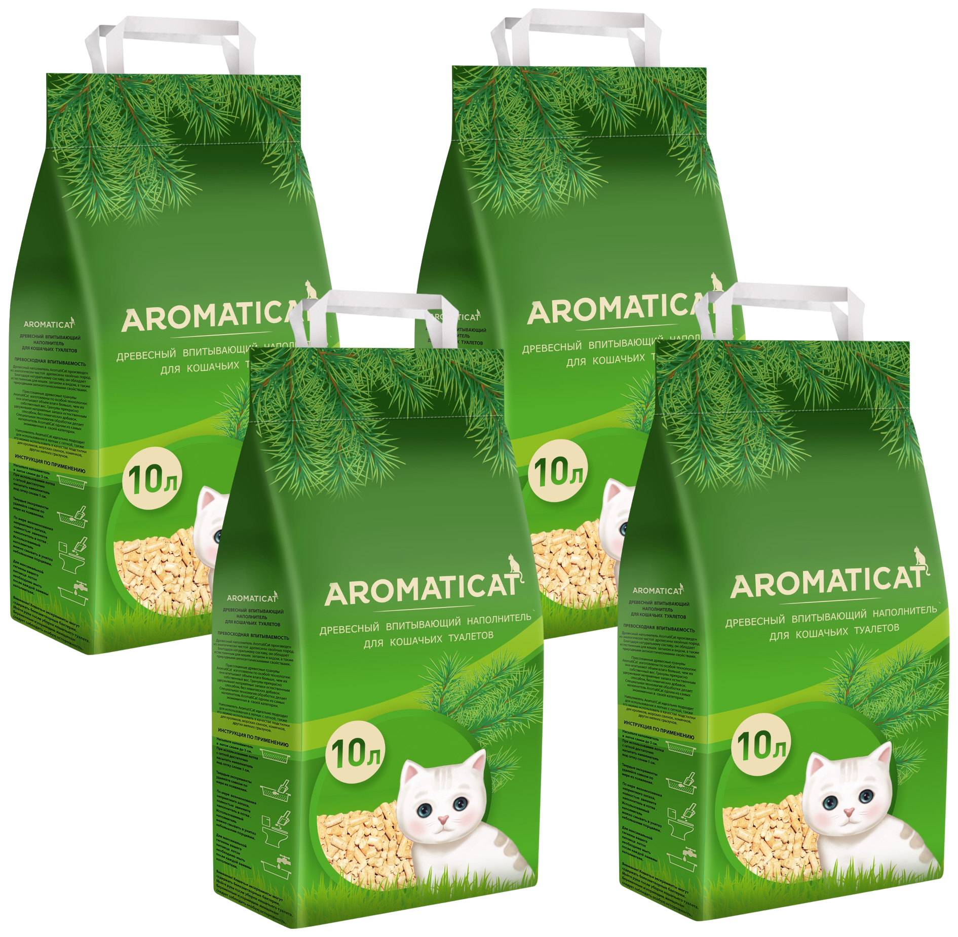 Впитывающий наполнитель Aromaticat древесный впитывающий, 4 шт по 10 л