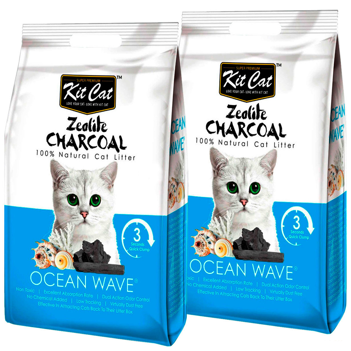 фото Наполнитель kit cat zeolite charcoal ocean wave с ароматом океанского бриза, 2шт по 4кг