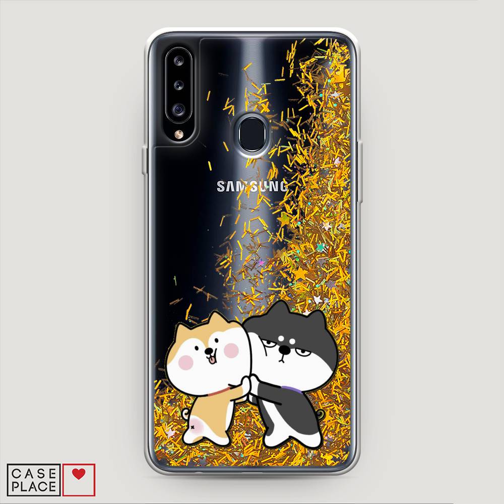 фото Жидкий чехол с блестками "обнимашки акита" на samsung galaxy a20s awog