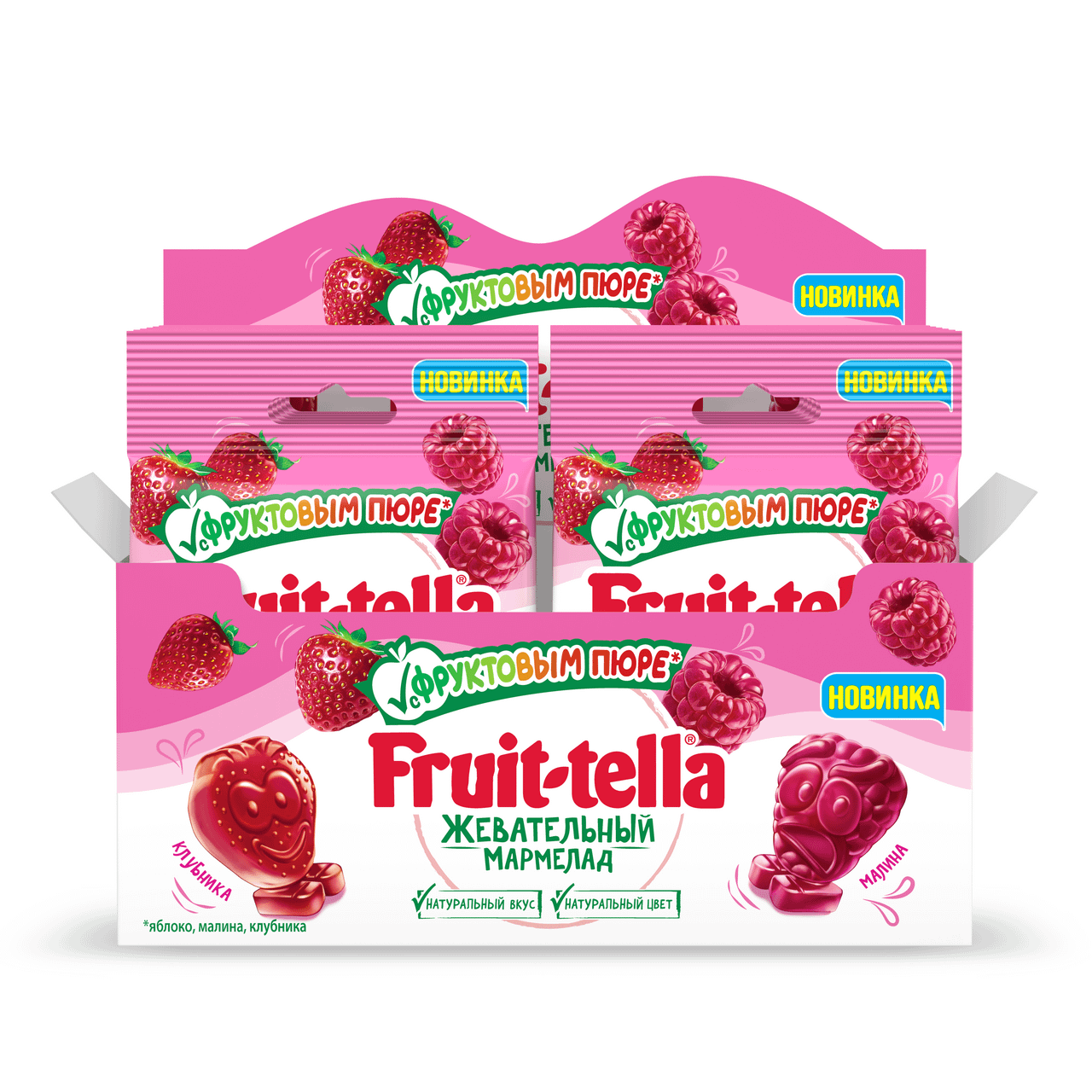 Мармелад Fruittella жевательный с пюре клубники и малины 36 г x 12 шт