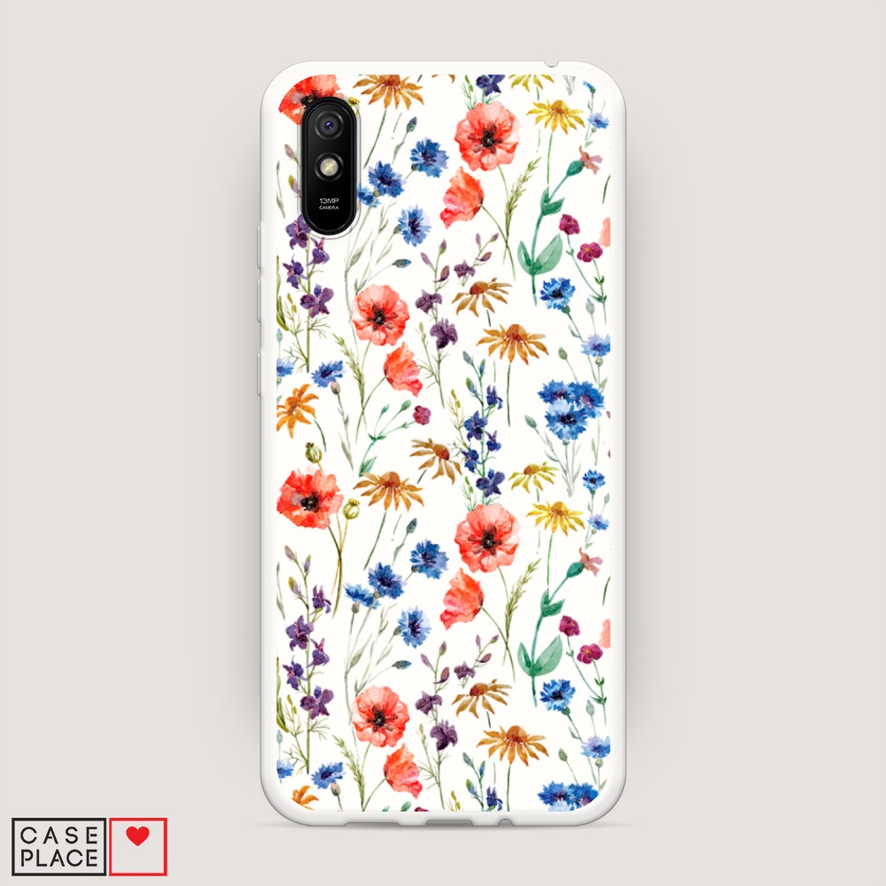 

Матовый силиконовый чехол "Маки и васильки фон" на Xiaomi Redmi 9A, 38957-1