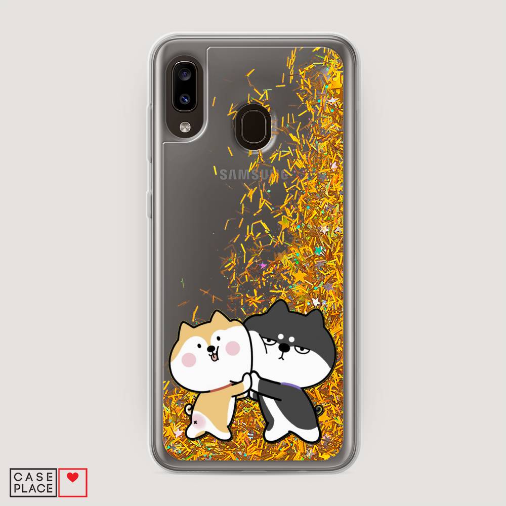 

Жидкий чехол с блестками "Обнимашки акита" на Samsung Galaxy A20, 27690-1