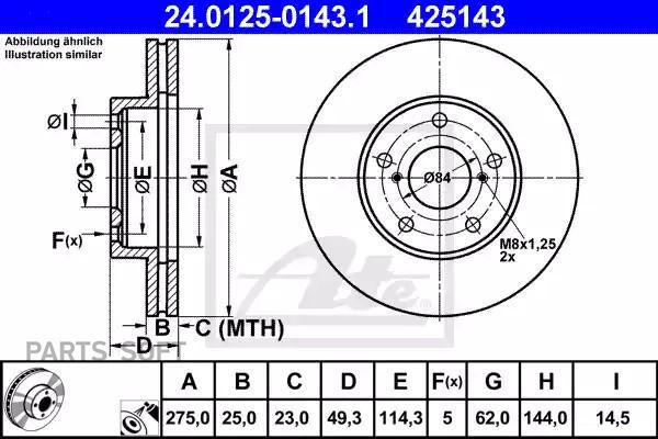 

Тормозной диск ATE передний вентилируемый 275x25 мм 5 отверстий 1 шт. 24-0125-0143-1, 24-0125-0143-1