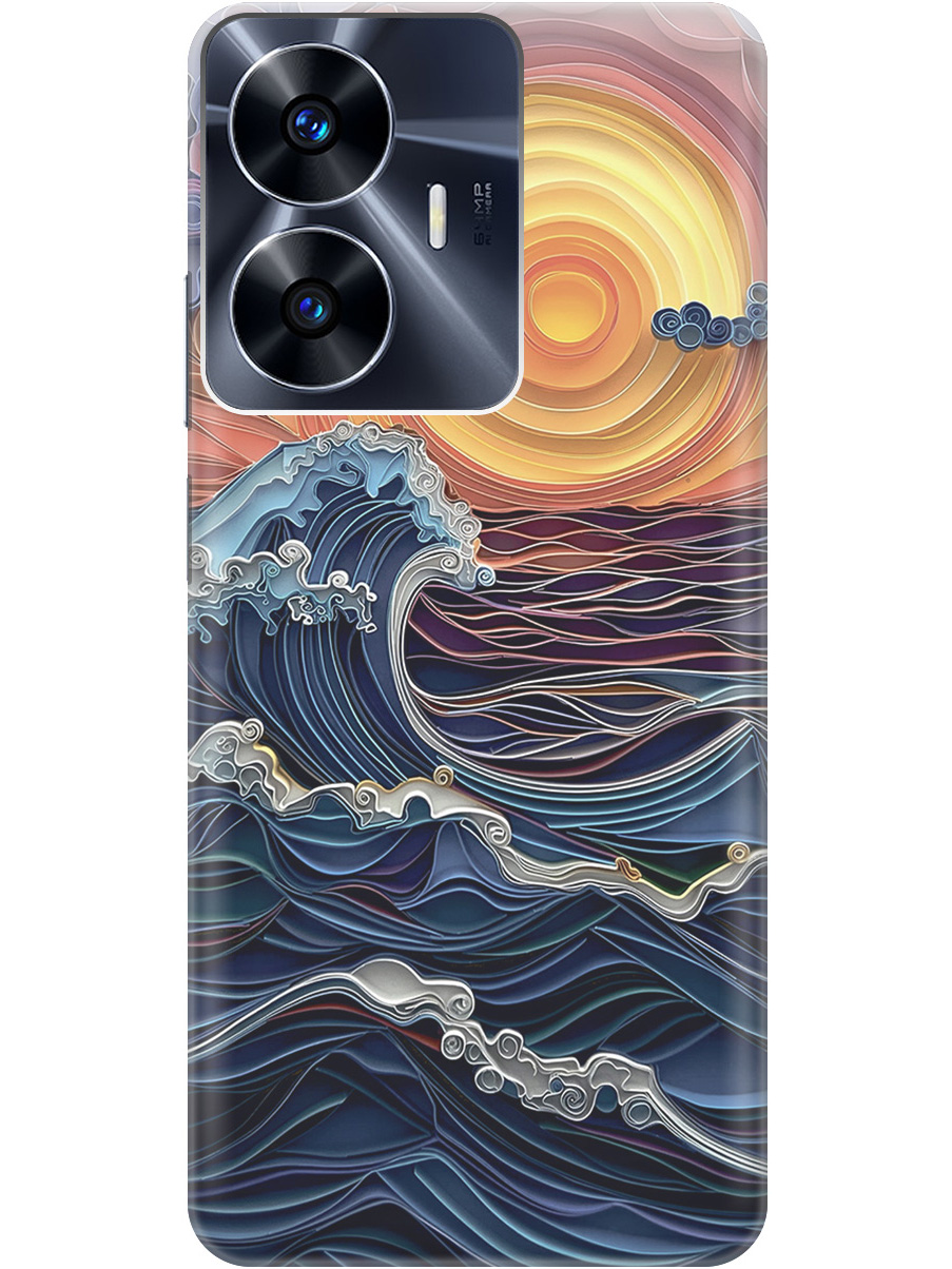 

Силиконовый чехол на Realme C55 с принтом "Волны на закате", 768742710
