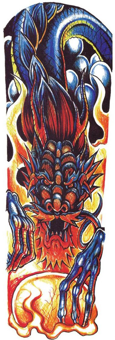 Тату рукав Дракон сине-оранжевый Синий-Оранжевый татуировка на тело оранжевый дракон