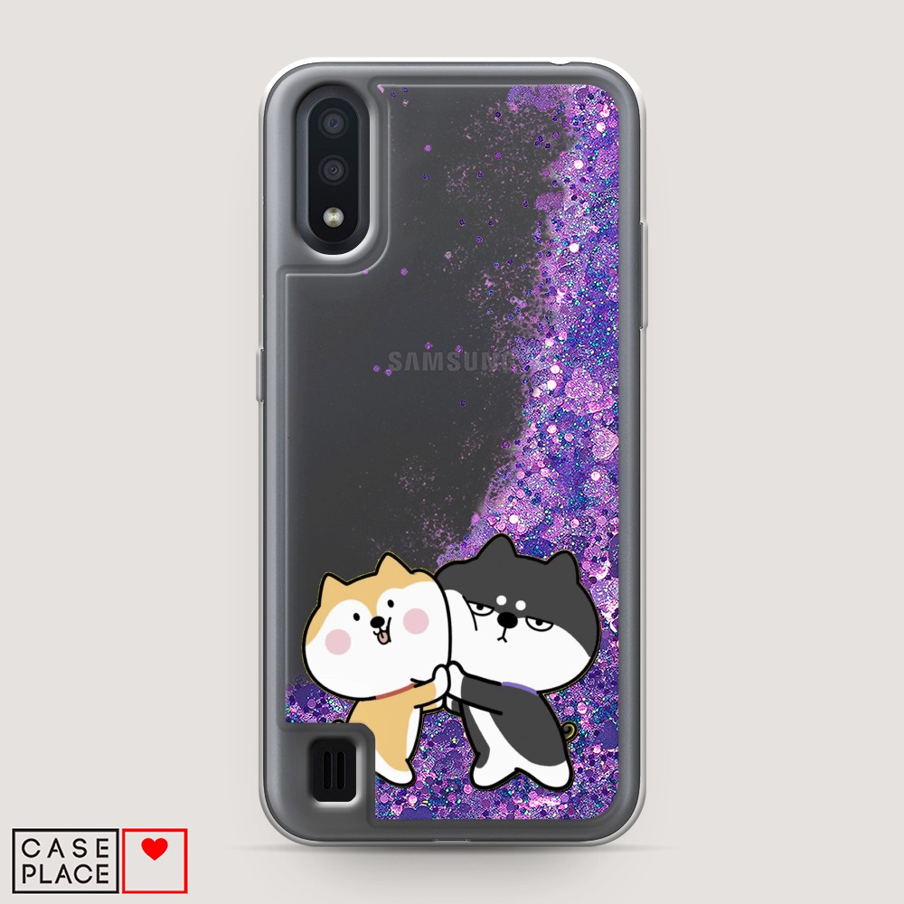 

Жидкий чехол с блестками "Обнимашки акита" на Samsung Galaxy A01, 29592-1