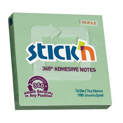 

Блок самоклеящийся бумажный STICK`N 21552, 76x76, 100 л, зеленый, клей по периметру