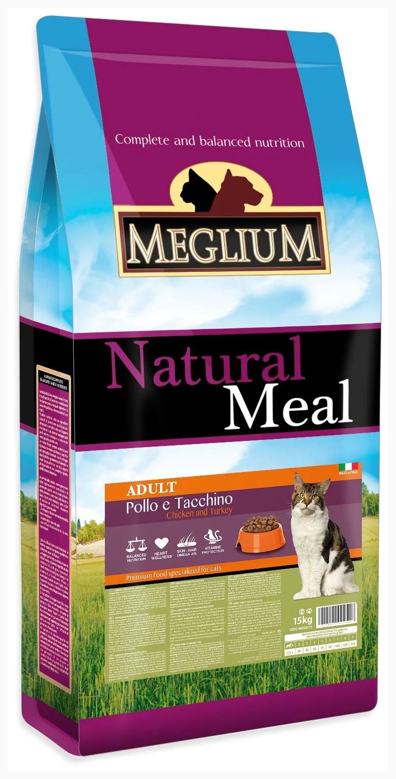 

MEGLIUM MEGLIUM ADULT CAT для привередливых взрослых кошек с курицей и индейкой (15 + 15 к