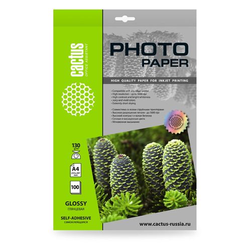 

Фотобумага Cactus CS-GSA4130100, A4, для струйной печати, 100л, 130г/м2, CS-GSA4130100