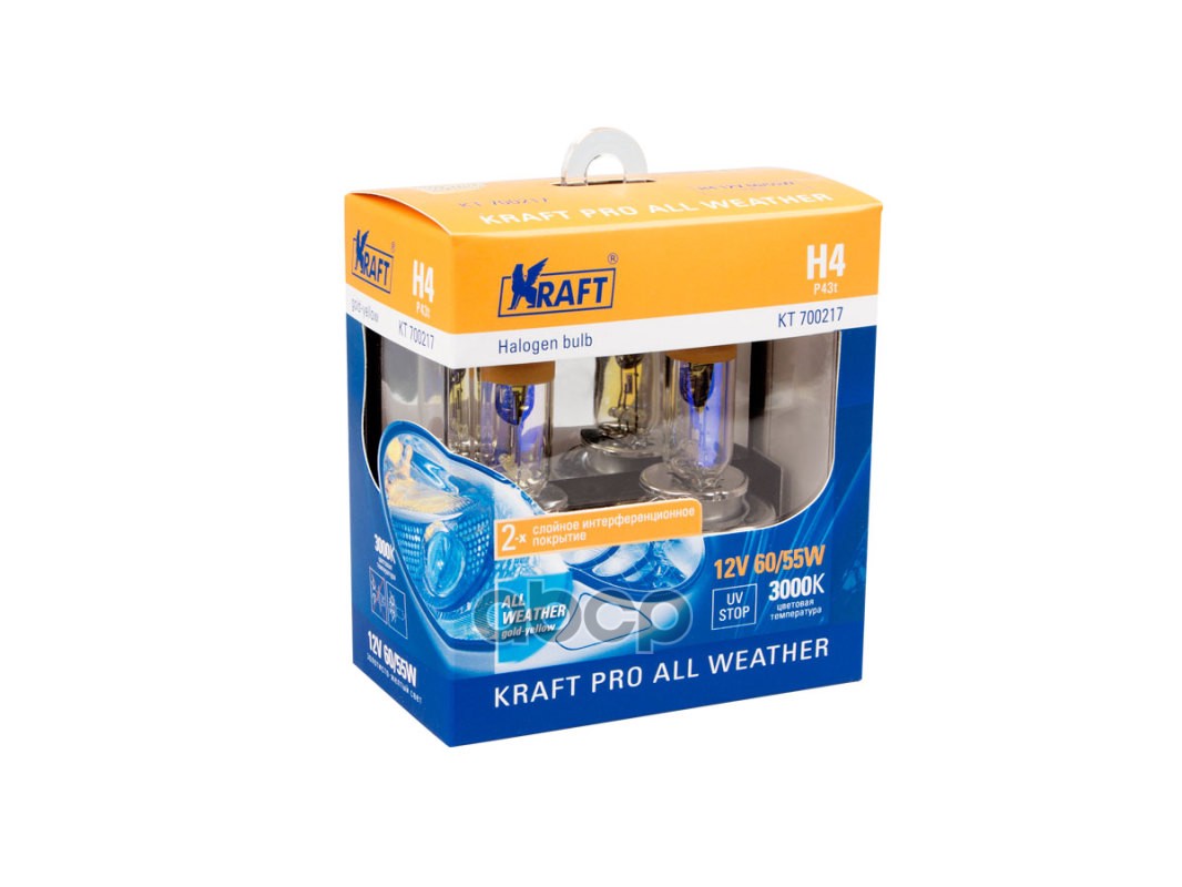 

Автолампа H4 12v 60/55w (P43t) Kraft Pro All Weath Kraft арт. KT700217