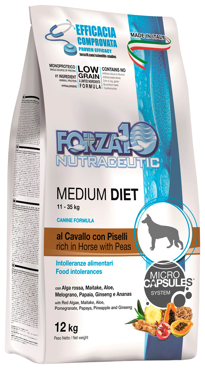 

FORZA10 FORZA10 DOG MEDIUM DIET LOW GRAIN монобелковый низкозерновой для взрослых собак ср