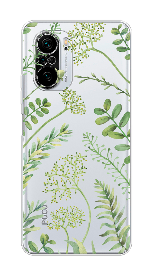 

Чехол на Xiaomi Poco F3/Redmi K40/Mi 11i "Green Leaves", Зеленый;прозрачный, 312650-1