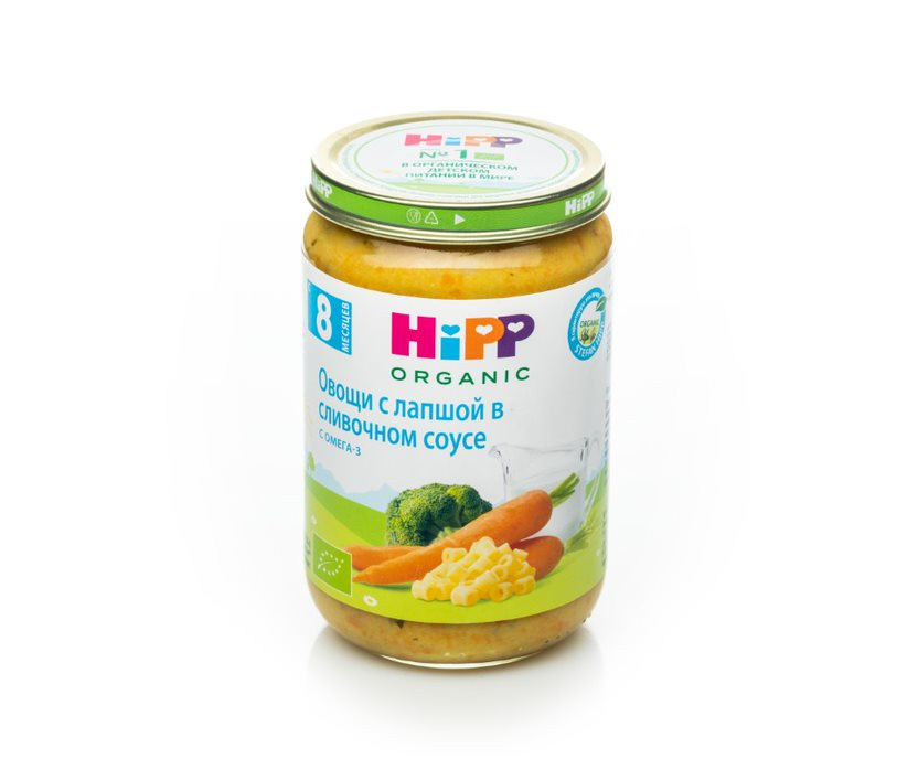 Пюре овощное HiPP Овощи с лапшой в сливочном соусе с 8 мес. 220 г, 1 шт.