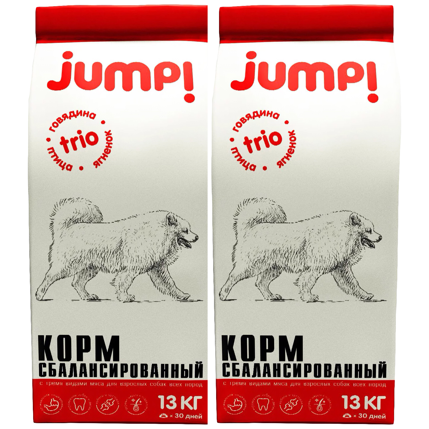 Сухой корм для собак Jump Trio ягненок, говядина и птица, 2 шт по 13 кг