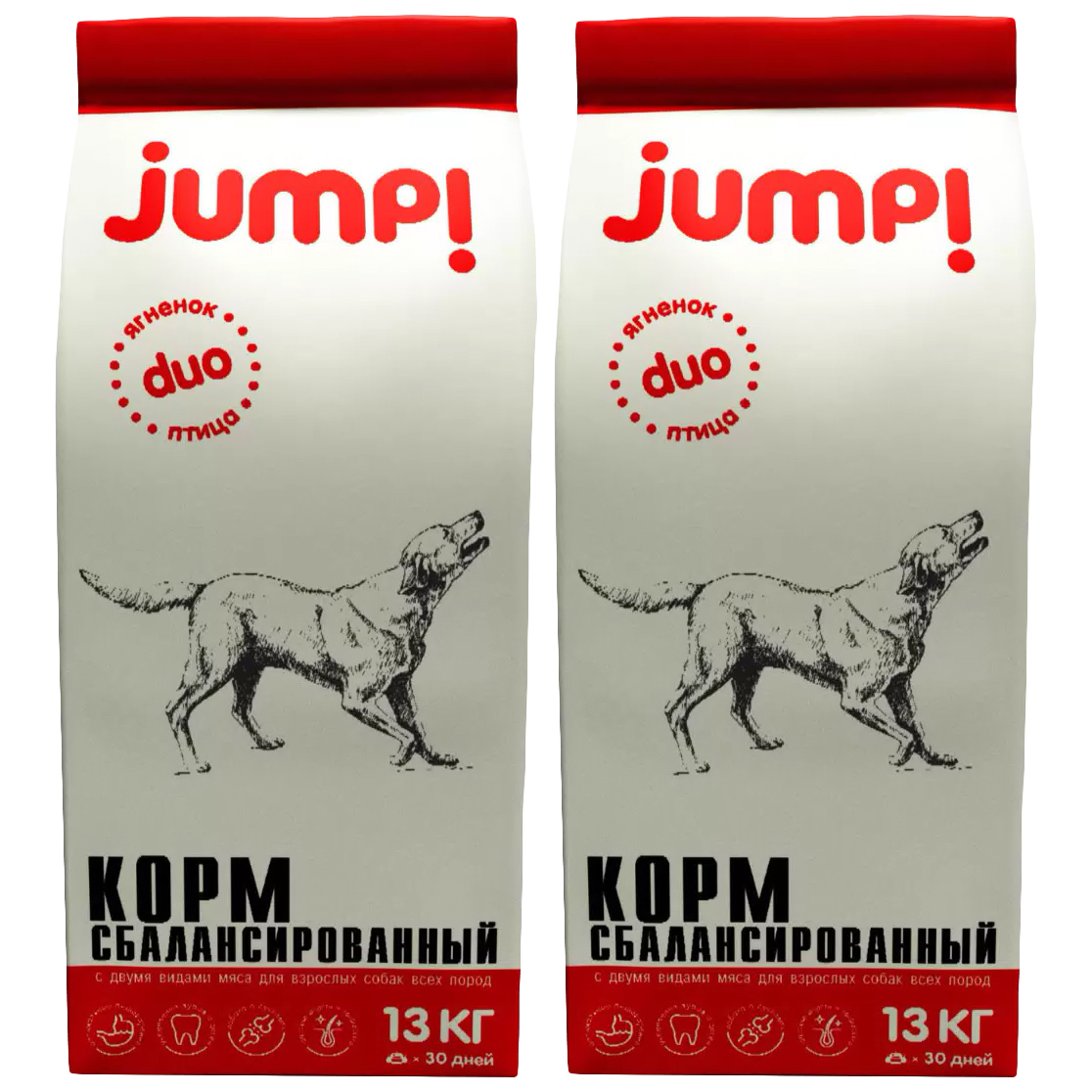 Сухой корм для собак Jump Duo, ягненок и птица, 2 шт по 13 кг