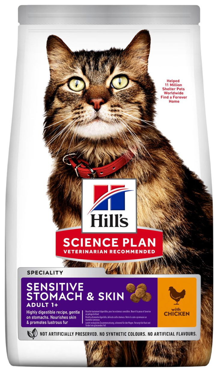 

HILL’S HILL’S SCIENCE PLAN ADULT SENSITIVE STOMACH & SKIN CHICKEN для взрослых кошек при а