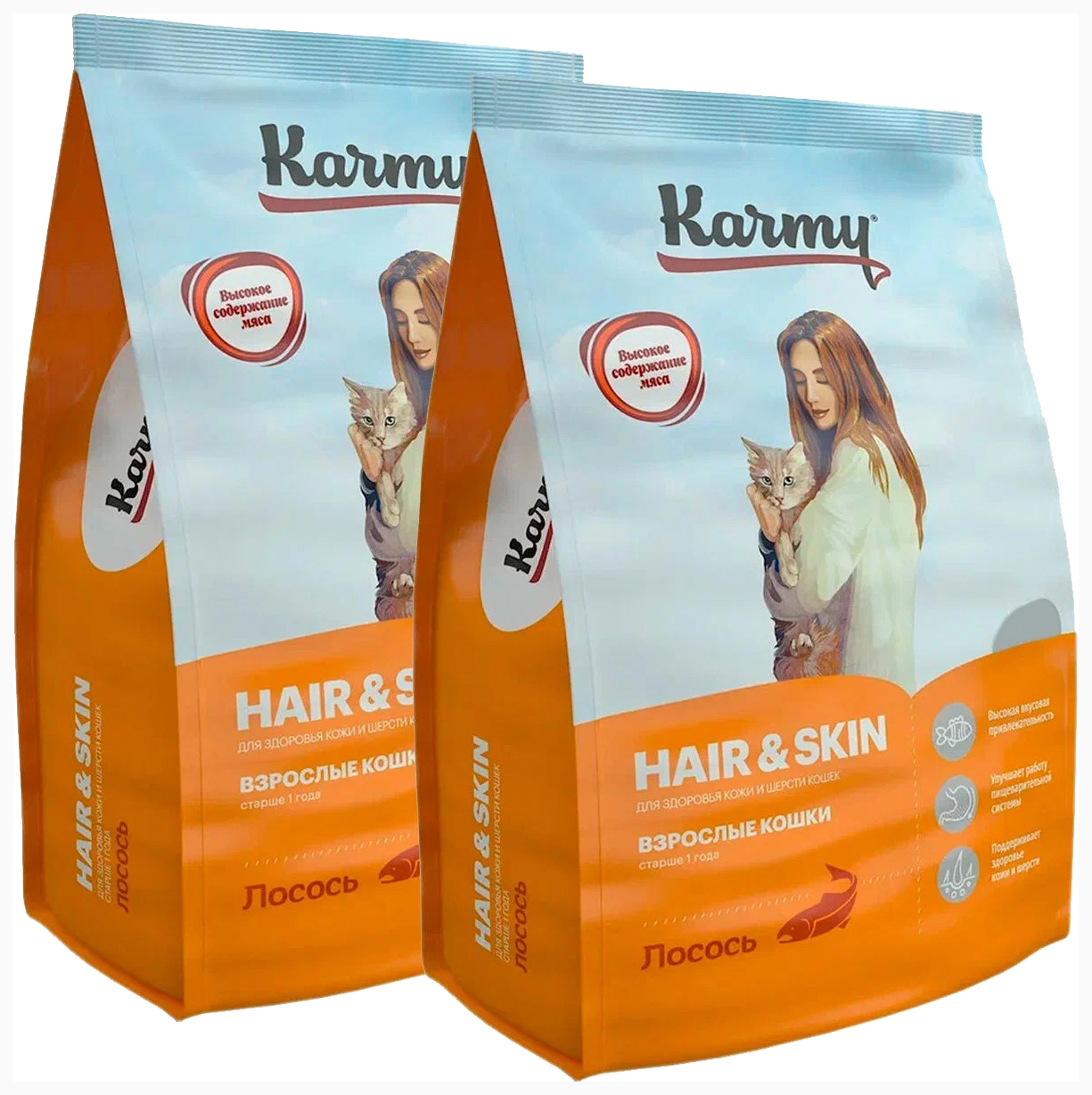 

KARMY KARMY HAIR & SKIN для взрослых кошек с чувствительной кожей и шерстью с лососем (10