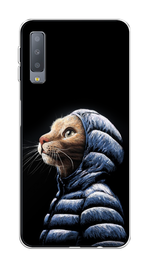 Чехол Awog на Samsung Galaxy A7 2018 "Кот в капюшоне", Черный;бежевый;синий, 26750-2