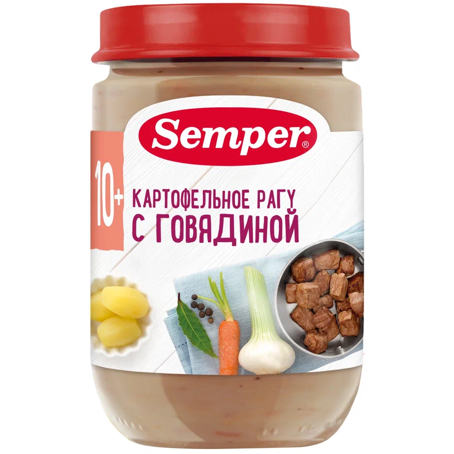 Пюре мясное Semper Картофельное рагу с говядиной с 10 мес. 190 г пюре semper рагу овощное с кетой и рисом 190г 1 шт