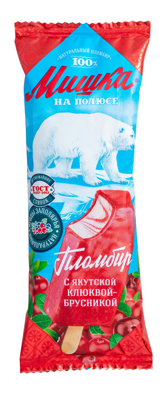 

Мороженое Мишка на полюсе эскимо, пломбир, с якутской клюквой-брусникой, 12%, 75 г