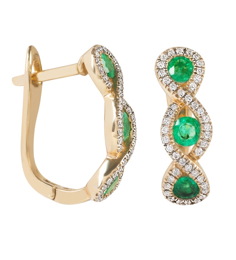 

Серьги из желтого золота с изумрудом, бриллиантом Ивел 00296739, 00296739