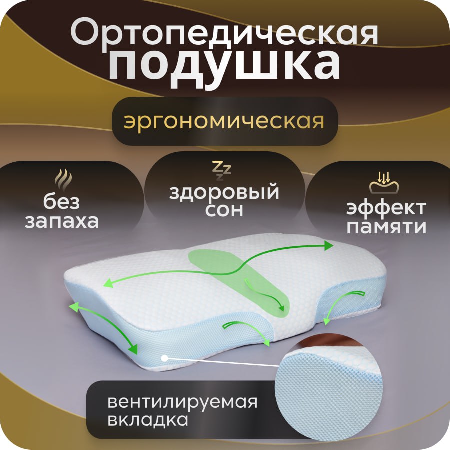 Подушка ортопедическая анатомическая для сна с эффектом памяти MeComfo ErgoBlue 60х40