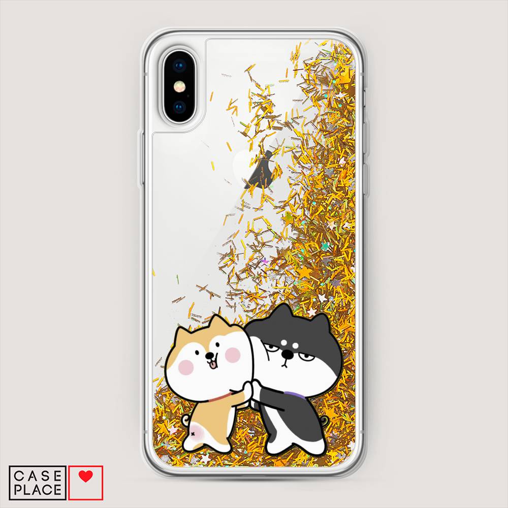

Жидкий чехол с блестками "Обнимашки акита" на Apple iPhone XS Max (10S Max), 11990-1