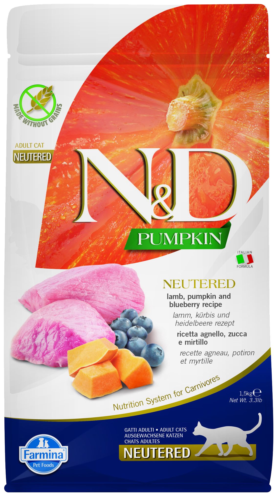 

FARMINA FARMINA CAT N&D GRAIN FREE PUMPKIN NEUTERED LAMB & BLUEBERRY беззерновой для взрос