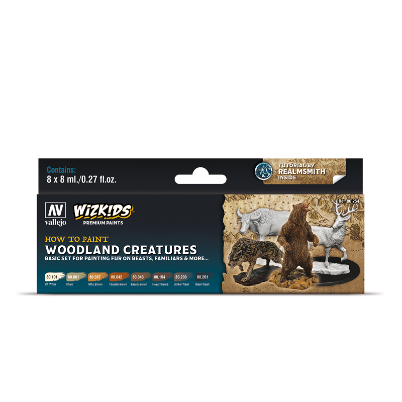 

Набор акриловых красок Vallejo Wizkids Woodland Creatures 80254, 8 красок по 8 мл, Woodland Creatures