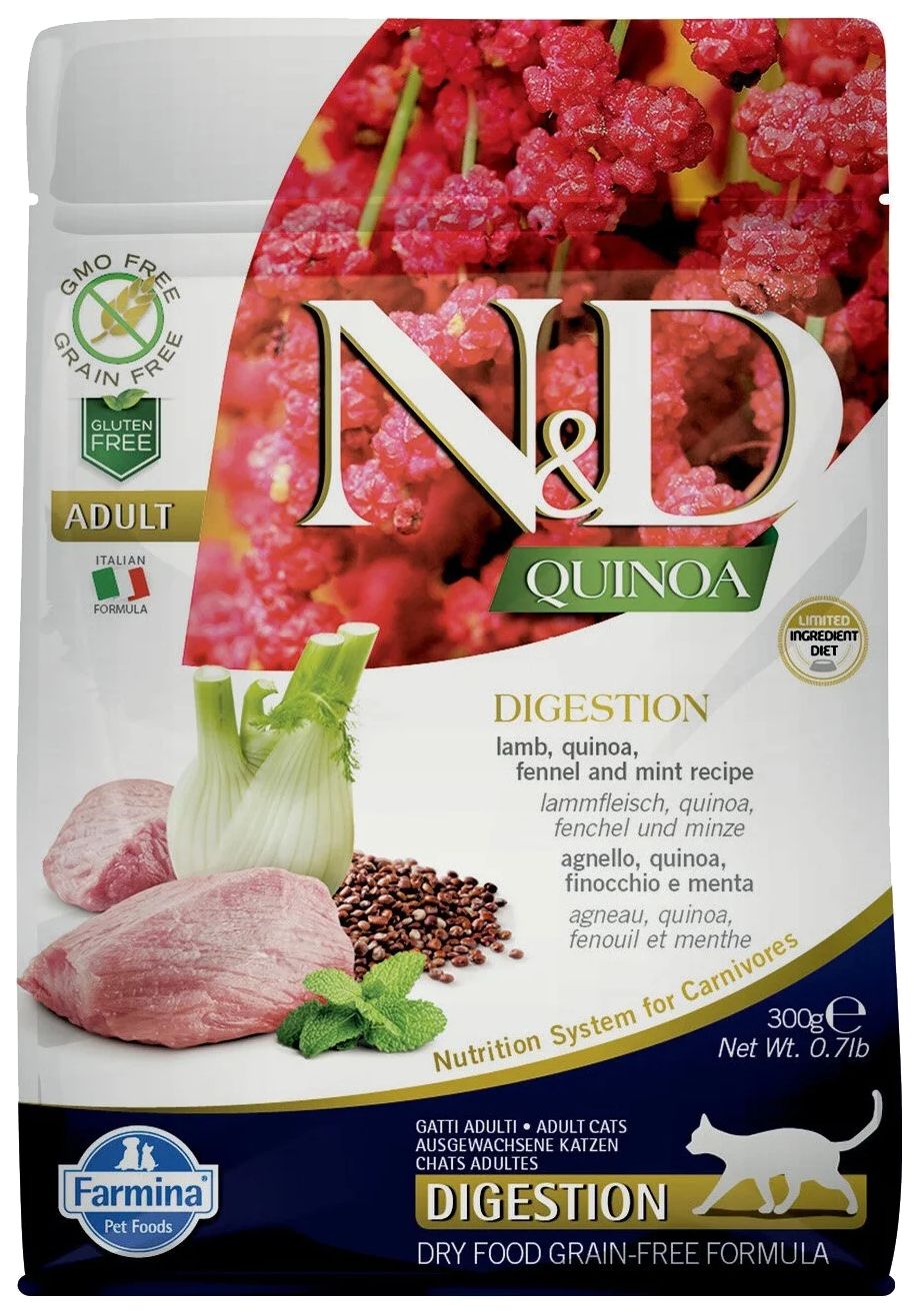 

FARMINA FARMINA CAT N&D GRAIN FREE QUINOA DIGESTION LAMB беззерновой для взрослых кошек пр