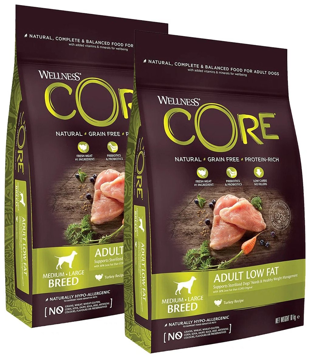 Сухой корм для собак Core Healthy Weight Dog Adult беззерновой, индейка, 2 шт по 10 кг
